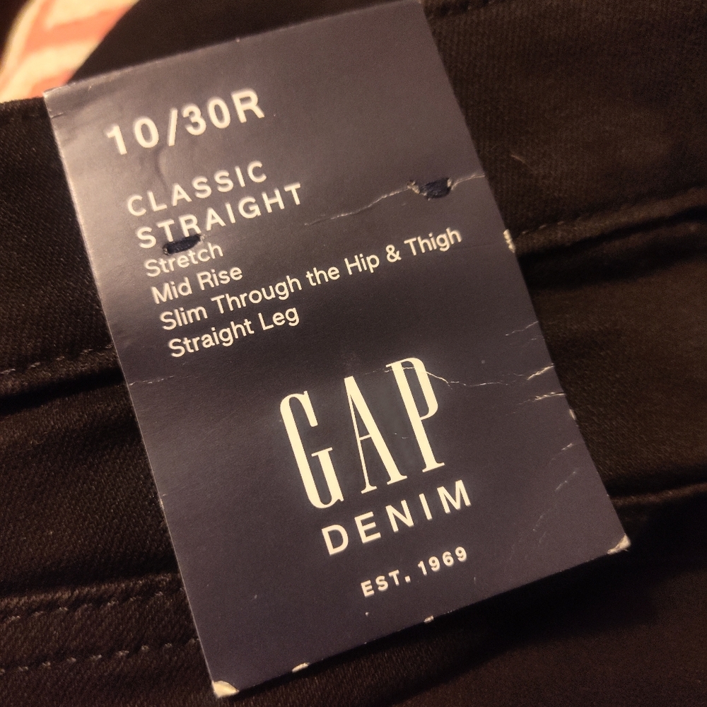 New Gap Jeans Size 10 /30 Black Classic Straight Stretch Mid-Rise 5-pocket Denim - Picture 5 of 11